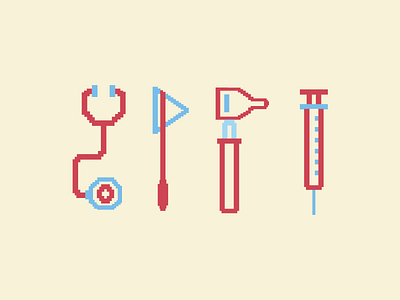 Medical Icons 8 bit hospital med medical otoscope reflex hammer stethoscope