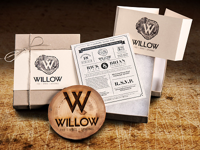Willow Launch Party Invite box coaster direct mail invite launch logo party willow