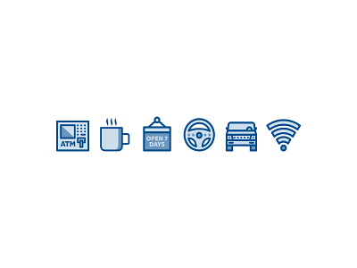 Icons atm branding car coffee icon iconography sign steering wheel wifi