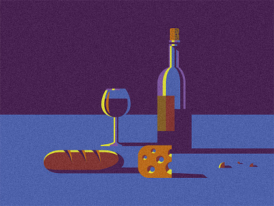 Pain, Fromage & Vin bread cheese color color interaction dizzyline france fromage illustration nature morte still life vibration wine