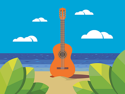 Bossa Nova II beach bossa nova clouds guitar leaves music sand sea strings sunshine