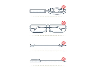 Design process illustrations arrow design process glasses icons illustration light colors line art magnifying glass pen pencil
