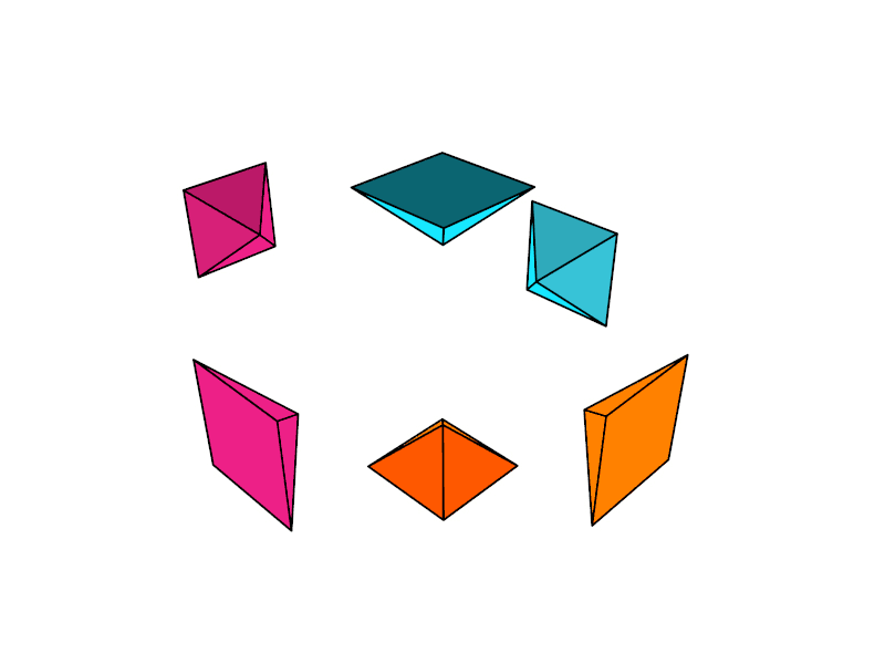 Cube 3d cube cyan diagram explode exploded view geometric magenta orange pyramid