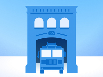 Fire Station Icon blue building fire station fire truck icon illustration monochromatic