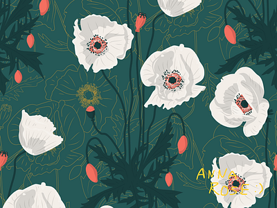 Poppies floral seamless pattern botanical floral pattern poppy seamless