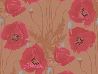 Vintage poppies seamless pattern