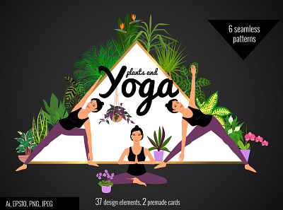 Yoga and plants behance character clipart design flat girl illustration plant tropical vector yoga