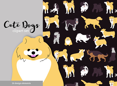 Cute Dogs Vector Clipart children clip art clipart dog flat illustration kids pet set vector