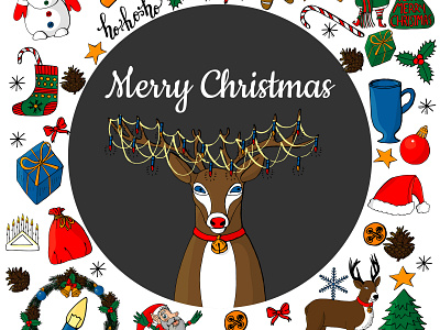 Christmas Doodles character christmas deer design doodle hand drawn illustration reindeer vector