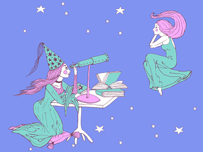 Stargazer astrologer character design doodle dreamer girl illustration stargazer vector