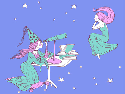 Stargazer astrologer character design doodle dreamer girl illustration stargazer vector