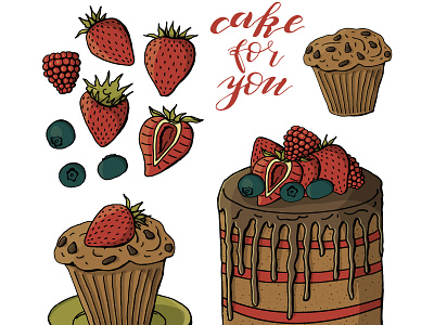 Birthday cake berry cake cupcake design illustration tart vector