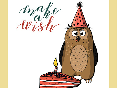 Birthday owl birthday card character design doodle handdrawn illustration lettering owl vector