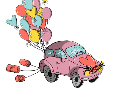 small old car beetle design illustration retro car vector wedding