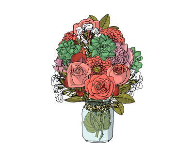 wedding bouquet with succulents bouquet design doodle illustration peony rose succulent vector wedding