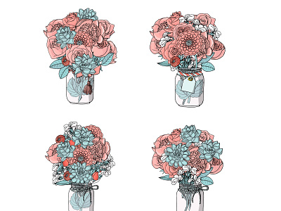 wedding bouquets with succulents bouquet design doodle flower illustration rose succulents vector