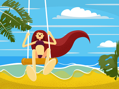 Swing beach character design flat girl illustration noise summer swing vector