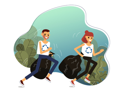 Plogging cartoon character cleaning design environment flat forest girl illustration illustrator jogging litter pick up plogging pollution runner running sport trash vector