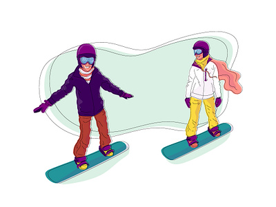 Snowboarding active cartoon character couple design girl illustration snowboard snowboarding sport vector winter