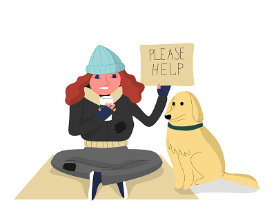 Homeless woman with a dog character design dog homeless illustration migrants refugee rough sleeper vector woman