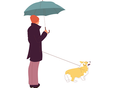 Time for a walk with your corgi autumn cartoon character corgi design dog flat illustration man umbrella vector