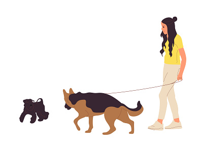 Hello character design dog flat girl illustration meeting vector walking