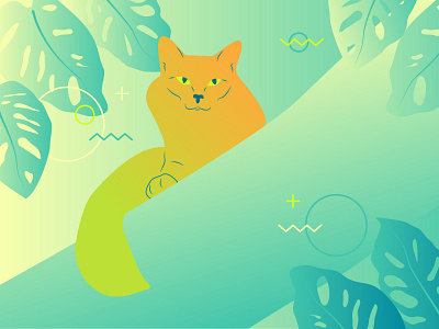 Orange cat cartoon cat design flat gradient illustration memphis orange tropical vector
