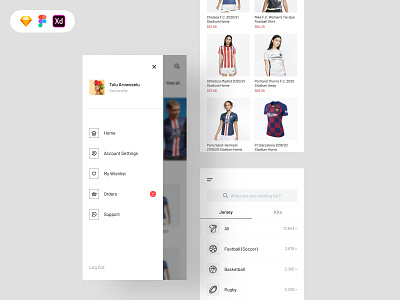 Jersey shop free ui kit app blur cartoon concept design ecommerce filters free download free ui kit freebie hamburger menu icon menu product ui design uiux uiux design ux