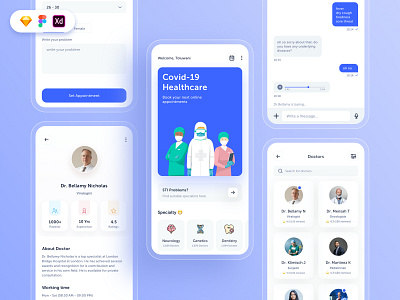 Doctors Appointment Free UI Kit app concept design doctor app doctor appointment free free download free ui kit freebie icon ui ui design uiux design ux