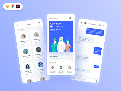 Doctors appointment ui kit app appointments booking cards concept design doctors free download free ui kit freebie icon messaging ui ui design uiux design ux