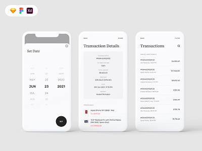 Transactions screen for B2C mobile UI