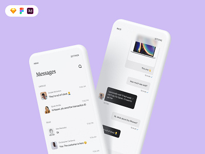 Messaging screens for business to customer UI b2c blur chat chatbot inbox menu message white