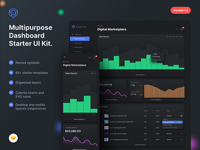 Multipurpose Dashboard starter UI kit in midnight theme.