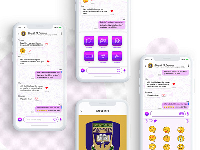 Group Chat App UI Design app branding concept design gradient group chat icon illustration iphone x iphone x mockup mobile app design purple social messaging app ui ui concept ui design uidevelopment uiux uiux design ux