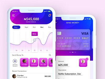 UI concept for a personal wallet app. app app concept debit card finance app gradients money statistics app ui ui design uiux uiux design ux wallet wallet app