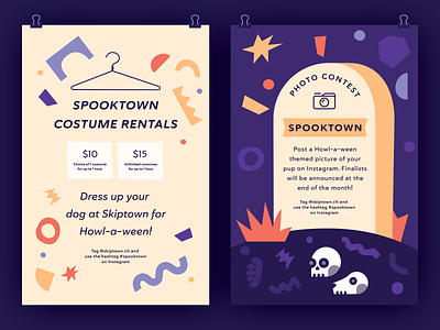 Skiptown Halloween Posters branding contest dog dogs event flat graphic halloween illustration marketing posters print shapes
