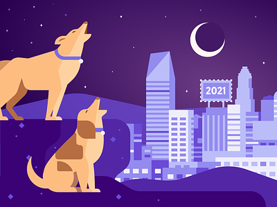 Howling city dog flat graphic illustration night purple socialmedia