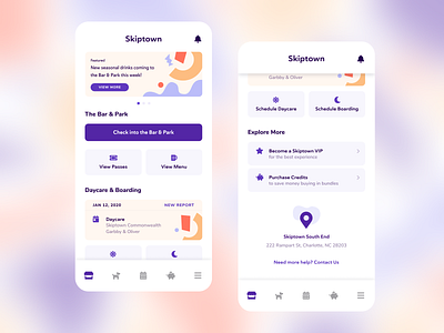 Skiptown Mobile App app checkin dogs home screen ios mobile purchase react native scheduler services ui