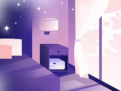 Dreamy bedroom bedroom branding dreaming flat illustration night room stars