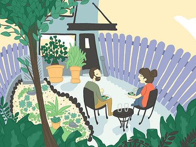 Patio Weather couple drawing figures garden graphic home house illustration patio people picnic plants sunny sunny day