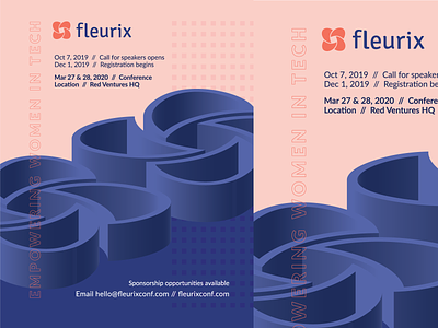Fleurix Save the Date 3d blue build conference empower graphic design illustrator pink postcard poster tech women