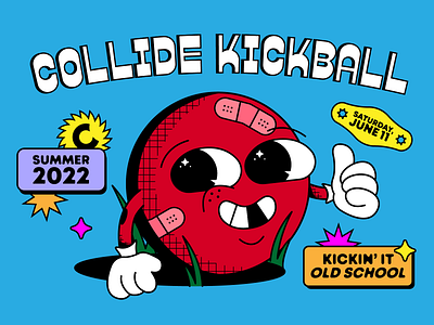 Kickin' It Old School ball branding bruised cartoon groovy illustration kickball oldschool retro