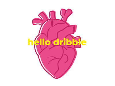 Hello Dribble! heart illustration new account pink yellow