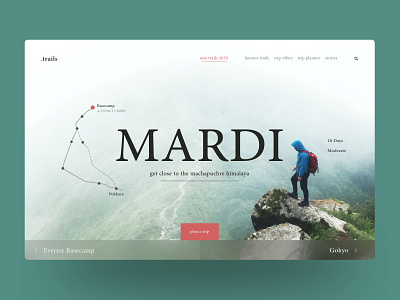 .trails - Website Design (Idea) hero banner interactive interface mardi mountain nepal prabin travel ui userinterface web webdesign website