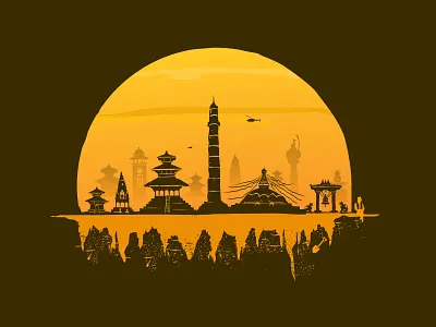 Lets Rebuild Nepal bell boudha dharahara illustrations kathmandu nepal temples vector