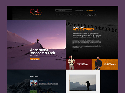 Chola Adventure - Homepage Mockup dark nepal tours travel ui ux web webdesign wireframe