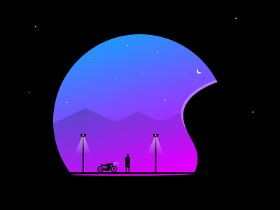 Head Full of Stars bike caferacer color dream hope illustration moon mountains nepal prabin stars vector