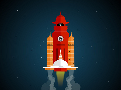 Let's go to the Moon boudha dharahara graphic illustration kathmandu nepal prabin rocket spaceship vector