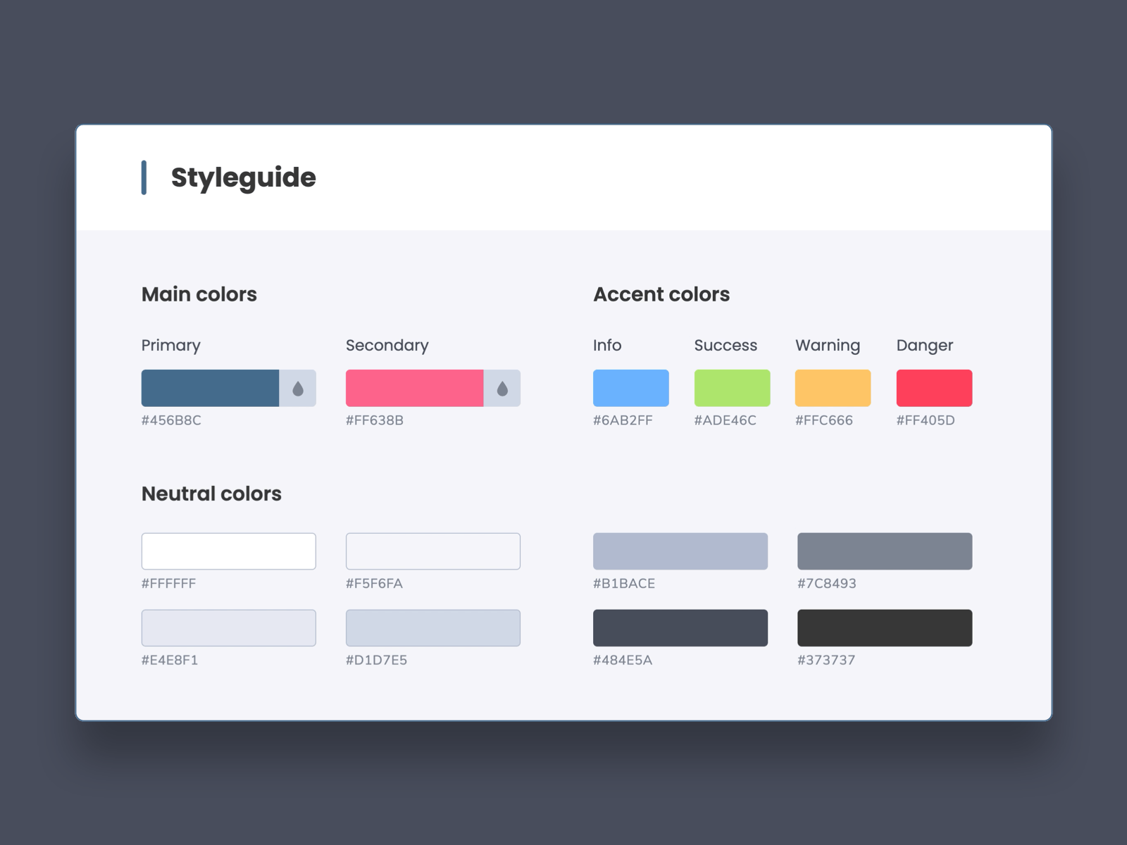 Dynamic Styleguide color component css design interaction javascript palette styleguide system typography