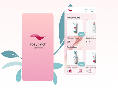 Cosmetics brand app app design application bird cosmetics cosmetics app design girl gradient health identity mint mobile mobile app pink product shop shopping app ui uiux woman